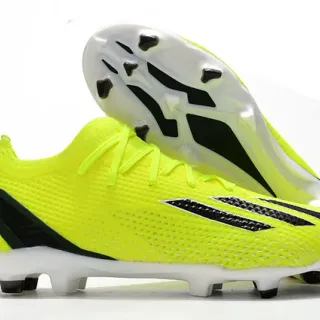 Adidas Yellow Black Knit Mesh Upper Asymmetric Stripe Overlay Firm-Ground Soccer Shoes