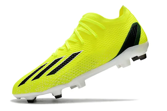 Adidas Yellow Black Knit Mesh Upper Asymmetric Stripe Overlay Firm-Ground Soccer Shoes 3