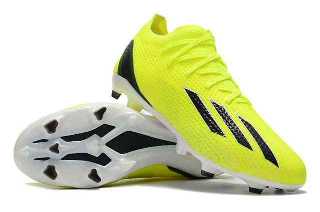 Adidas Yellow Black Knit Mesh Upper Asymmetric Stripe Overlay Firm-Ground Soccer Shoes 4