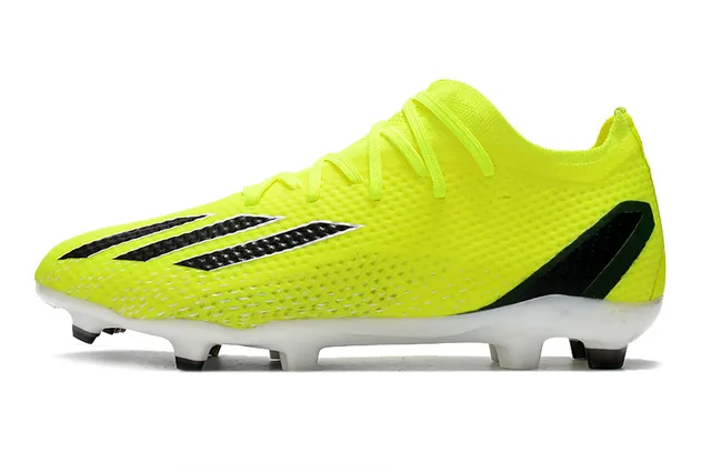 Adidas Yellow Black Knit Mesh Upper Asymmetric Stripe Overlay Firm-Ground Soccer Shoes 7