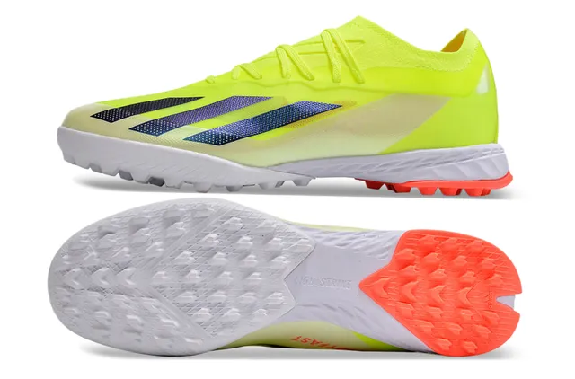 Adidas Yellow Orange Low-Cut Synthetic Upper Gradient Striped Side Logo Artificial-Grass Soccer Shoes 6