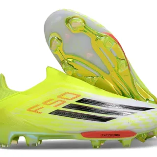 Adidas Yellow White Neon Sock-Fit Upper Checkered Forefoot Overlay Firm-Ground Soccer Shoes