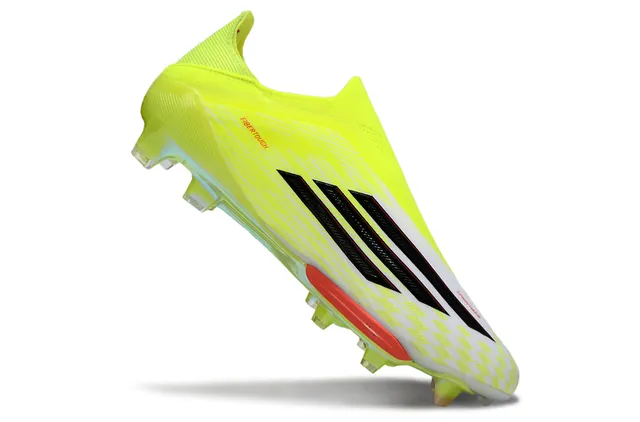 Adidas Yellow White Neon Sock-Fit Upper Checkered Forefoot Overlay Firm-Ground Soccer Shoes 2