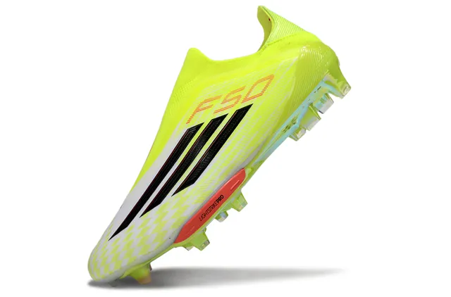 Adidas Yellow White Neon Sock-Fit Upper Checkered Forefoot Overlay Firm-Ground Soccer Shoes 3