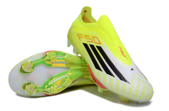Adidas Yellow White Neon Sock-Fit Upper Checkered Forefoot Overlay Firm-Ground Soccer Shoes 4