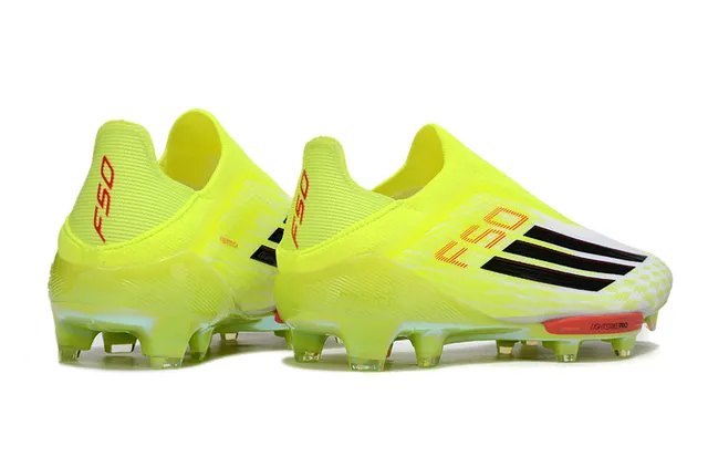Adidas Yellow White Neon Sock-Fit Upper Checkered Forefoot Overlay Firm-Ground Soccer Shoes 5
