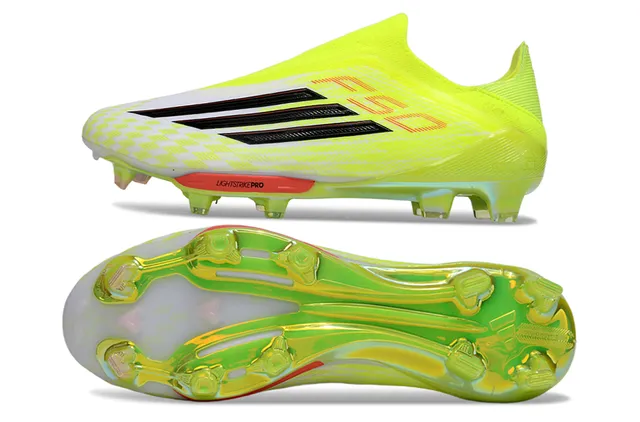 Adidas Yellow White Neon Sock-Fit Upper Checkered Forefoot Overlay Firm-Ground Soccer Shoes 6