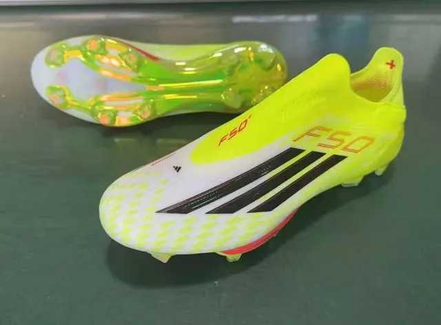 Adidas Yellow White Neon Sock-Fit Upper Checkered Forefoot Overlay Firm-Ground Soccer Shoes 8