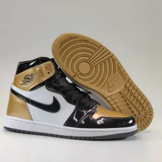 Air Jordan 1 High Glossy Black Metallic Gold Basketball Shoes