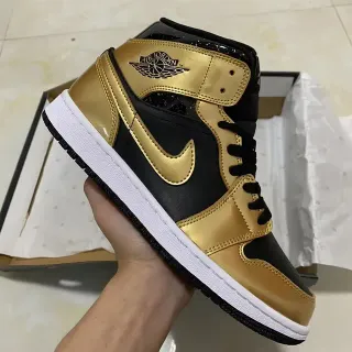 Air Jordan 1 Metallic Gold and Black Basketball Shoes