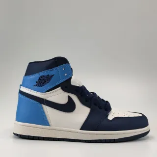 Air Jordan 1 Branco Marinho High-Top Couro Painelado Tênis de Basquete