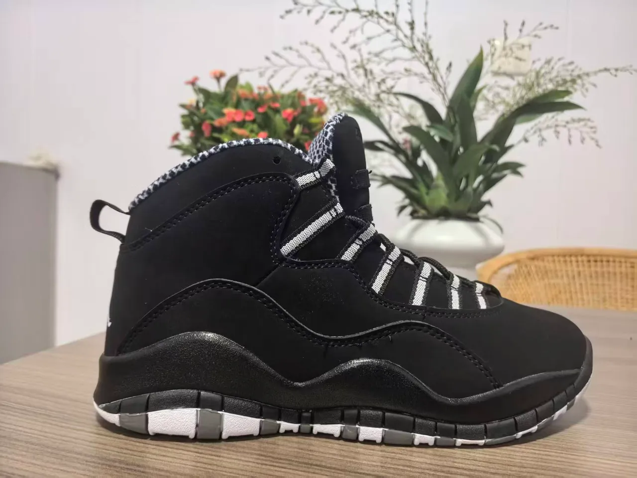 Air Jordan 10 Black White Gray High-Top Basketball Shoes 2