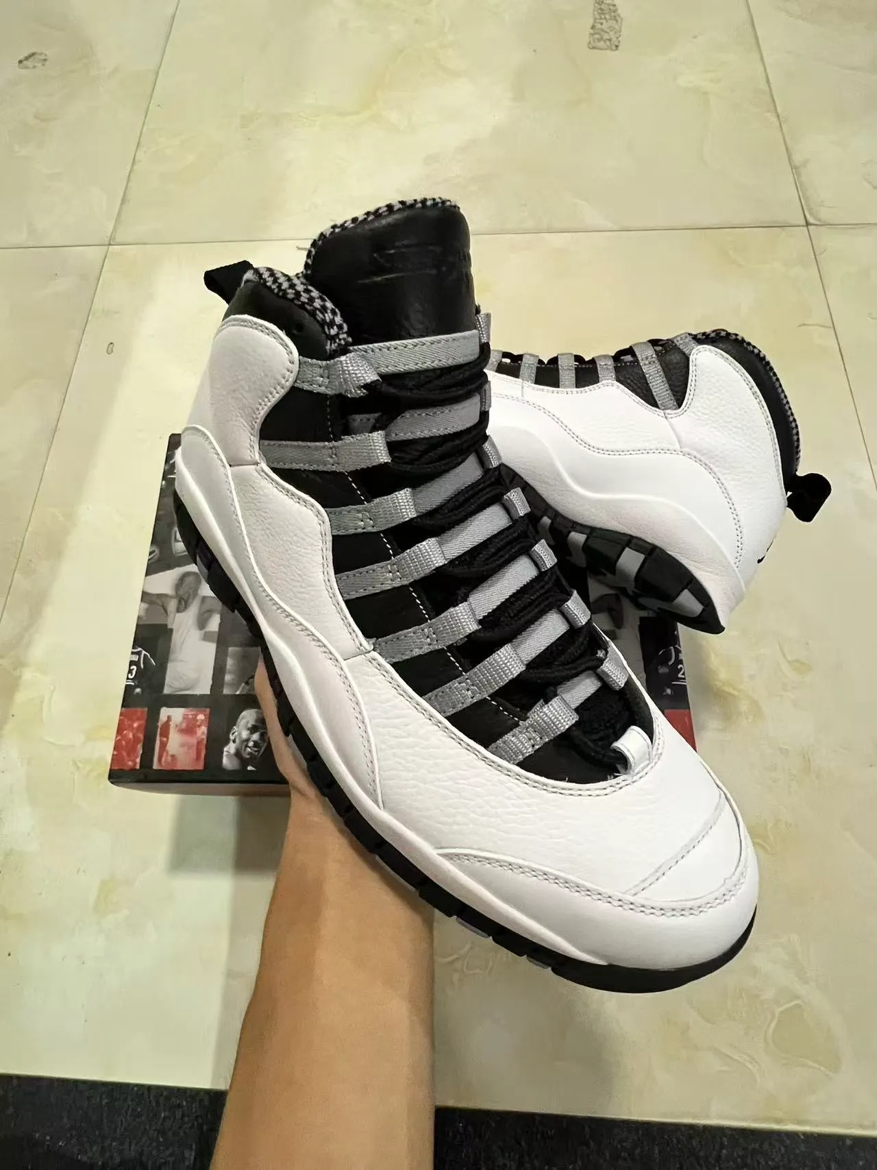 Air Jordan 10 White Black Gray Basketball Shoes 2