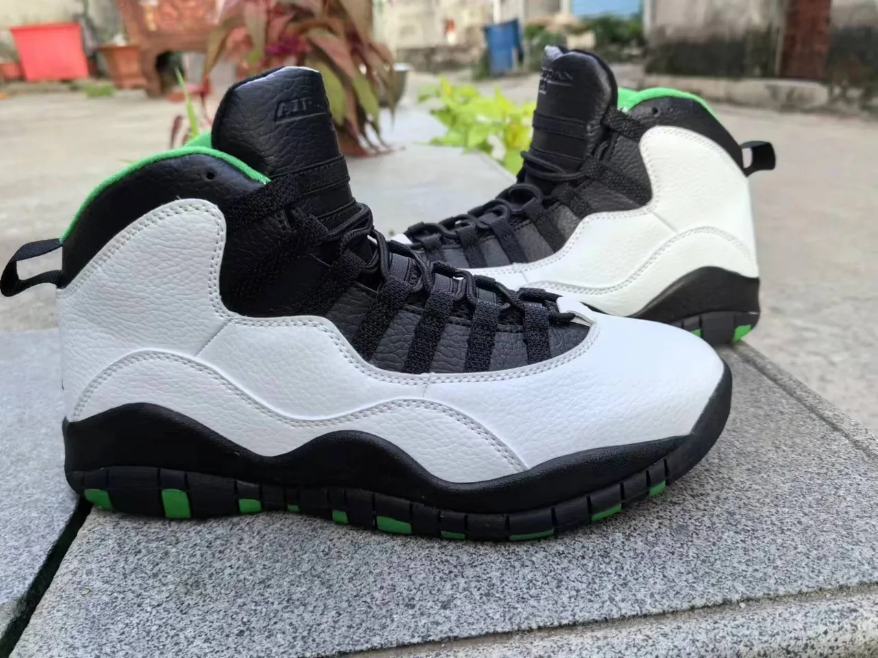 Air Jordan 10 White Black Green Basketball Shoes 4