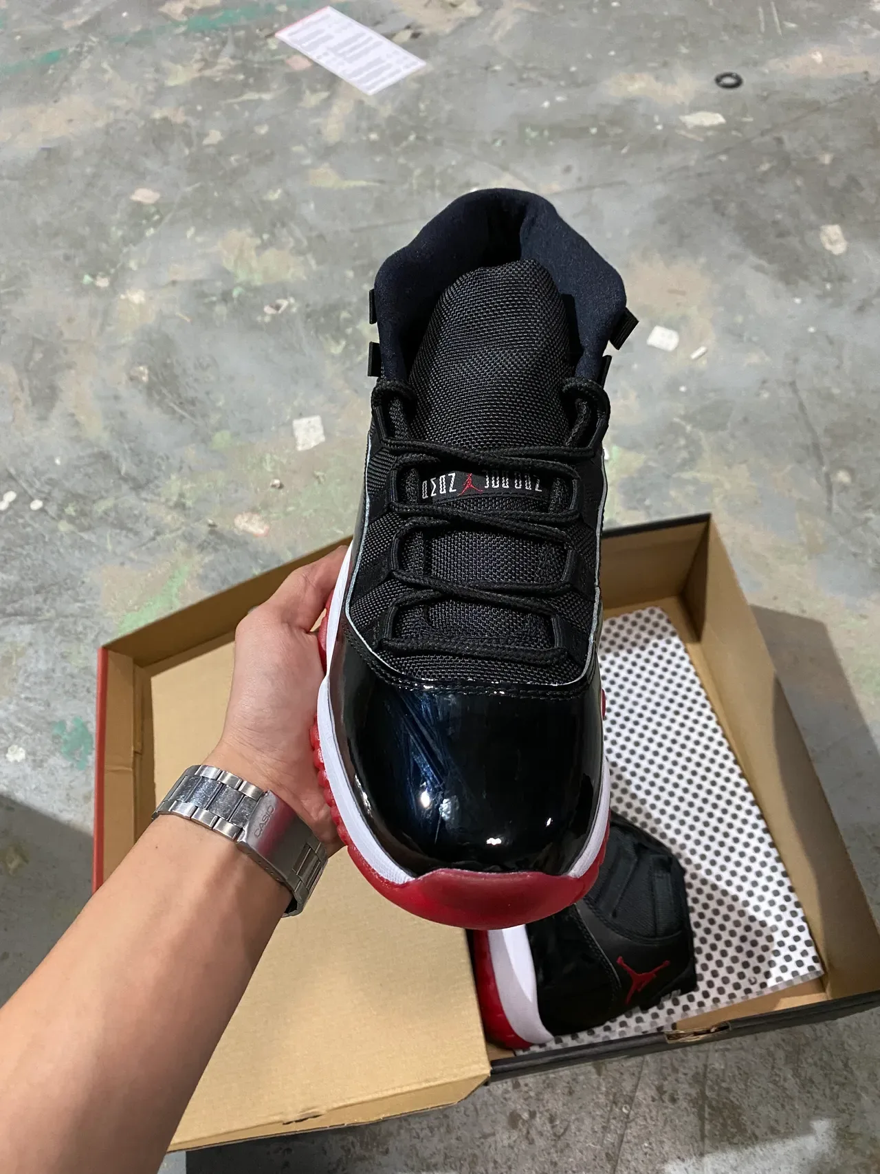 Air Jordan 11 Black and White Patent Leather Basketball Shoes 16