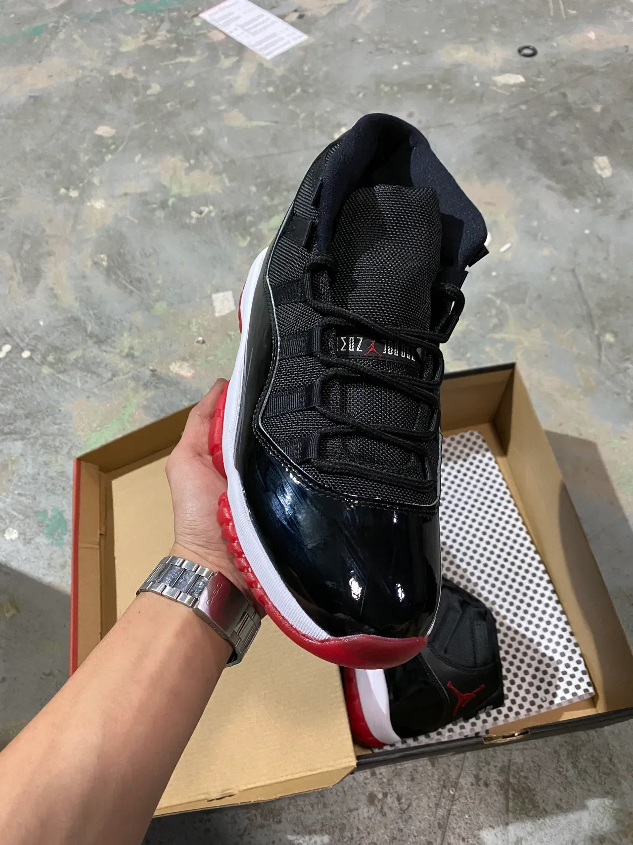 Air Jordan 11 Black and White Patent Leather Basketball Shoes 17
