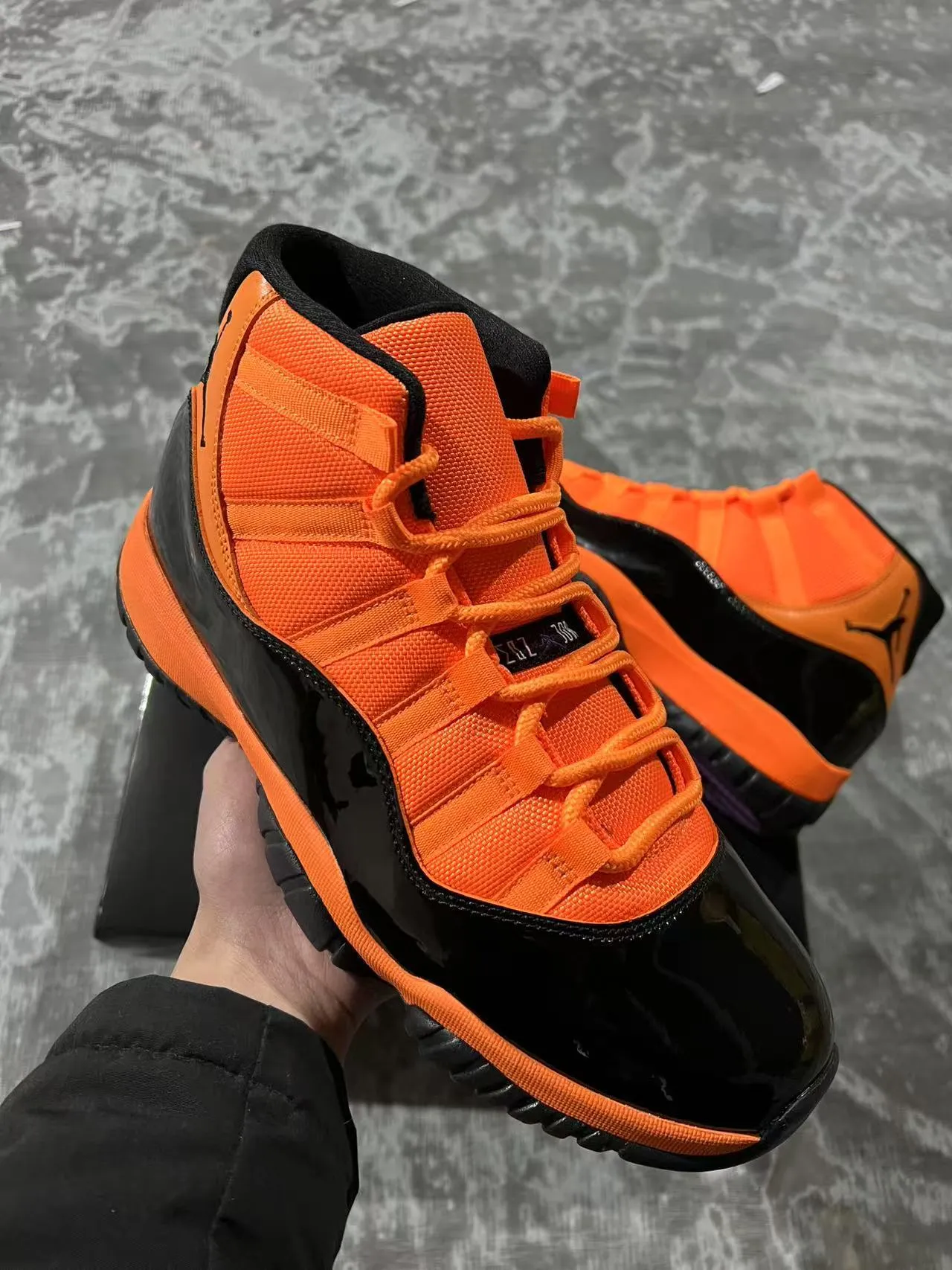 Air Jordan 11 Orange and Black Patent Leather Basketball Shoes 2