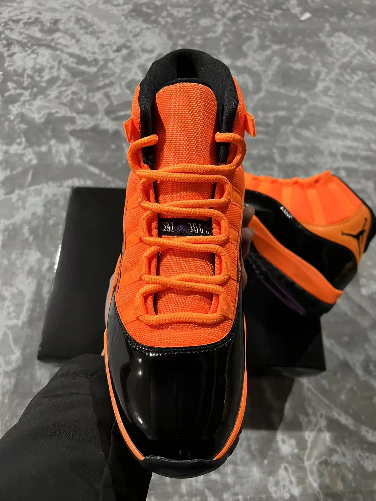 Air Jordan 11 Orange and Black Patent Leather Basketball Shoes 3