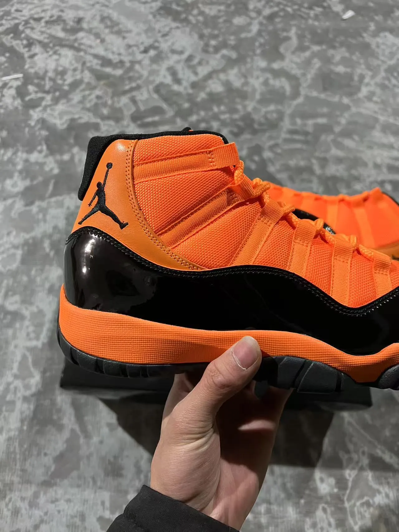 Air Jordan 11 Orange and Black Patent Leather Basketball Shoes 7