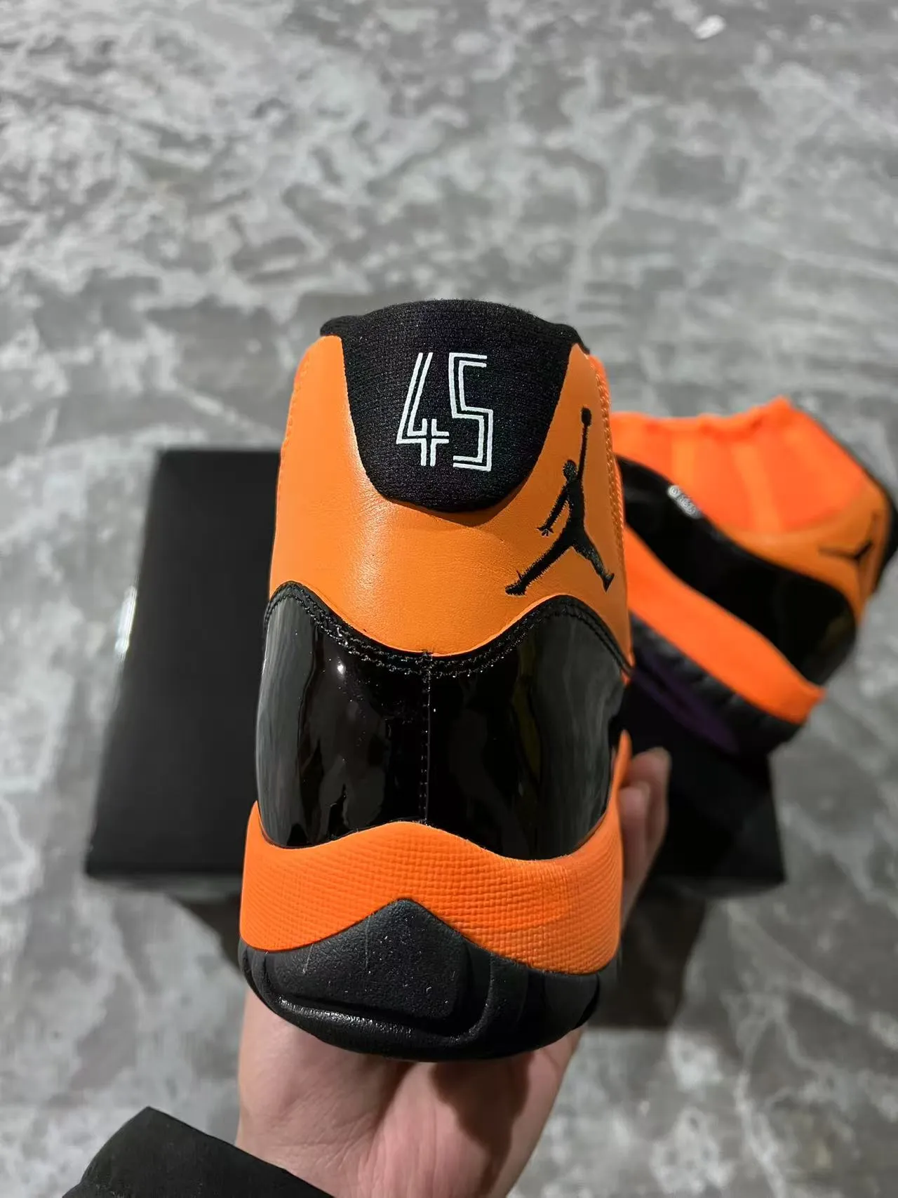 Air Jordan 11 Orange and Black Patent Leather Basketball Shoes 8