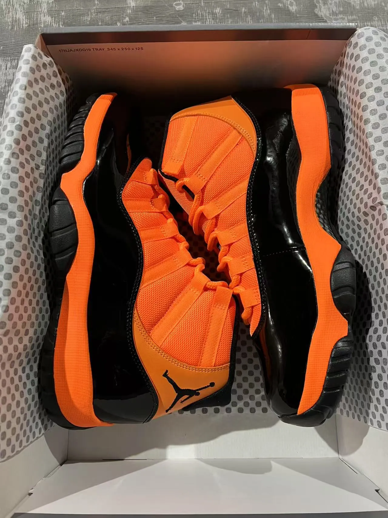 Air Jordan 11 Orange and Black Patent Leather Basketball Shoes 9