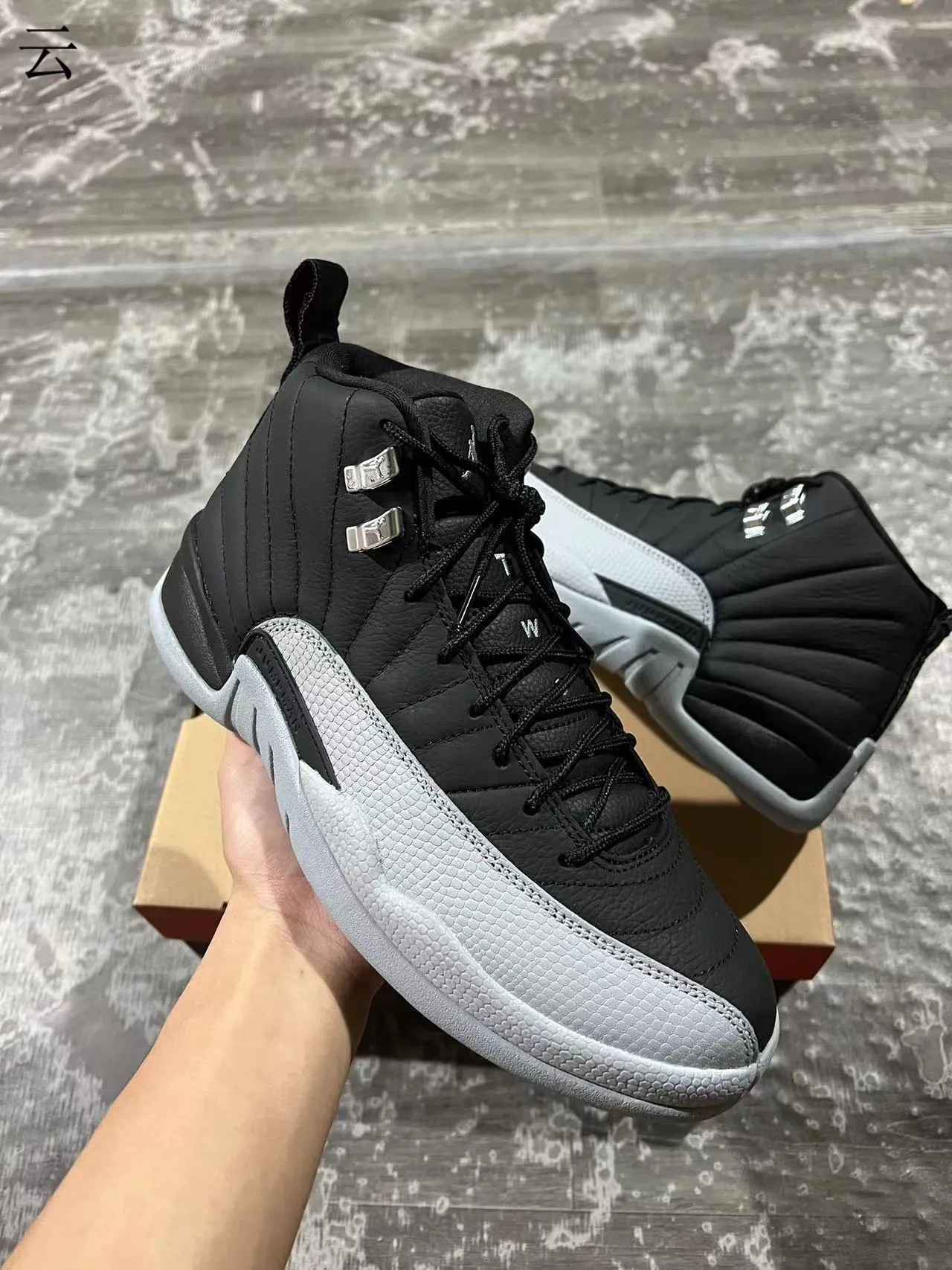 Air Jordan 12 Black and Gray Quilted Leather Basketball Shoes 2