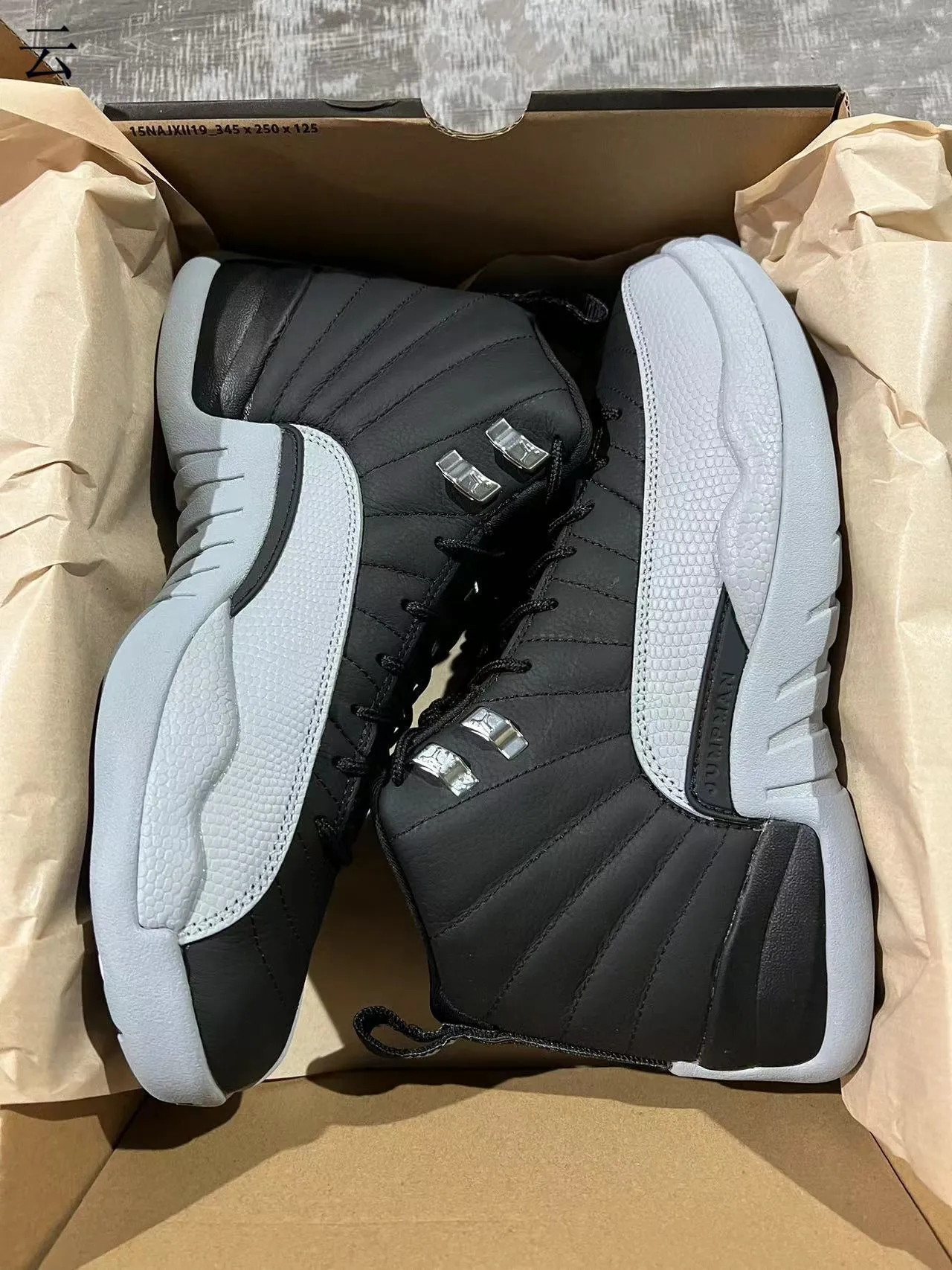 Air Jordan 12 Black and Gray Quilted Leather Basketball Shoes 9
