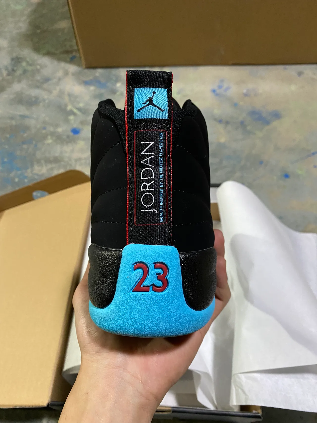 Air Jordan 12 Black Cyan Basketball Shoes 2