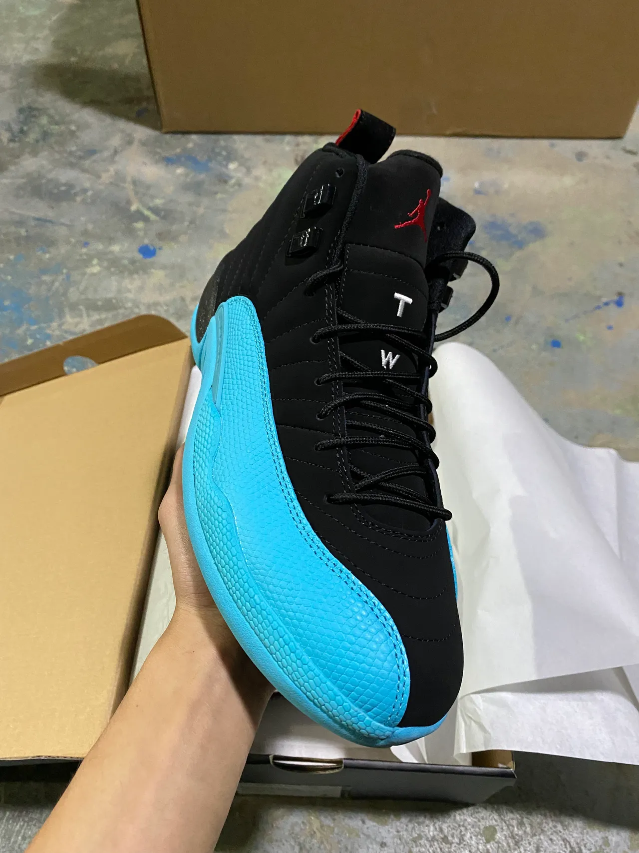 Air Jordan 12 Black Cyan Basketball Shoes 3
