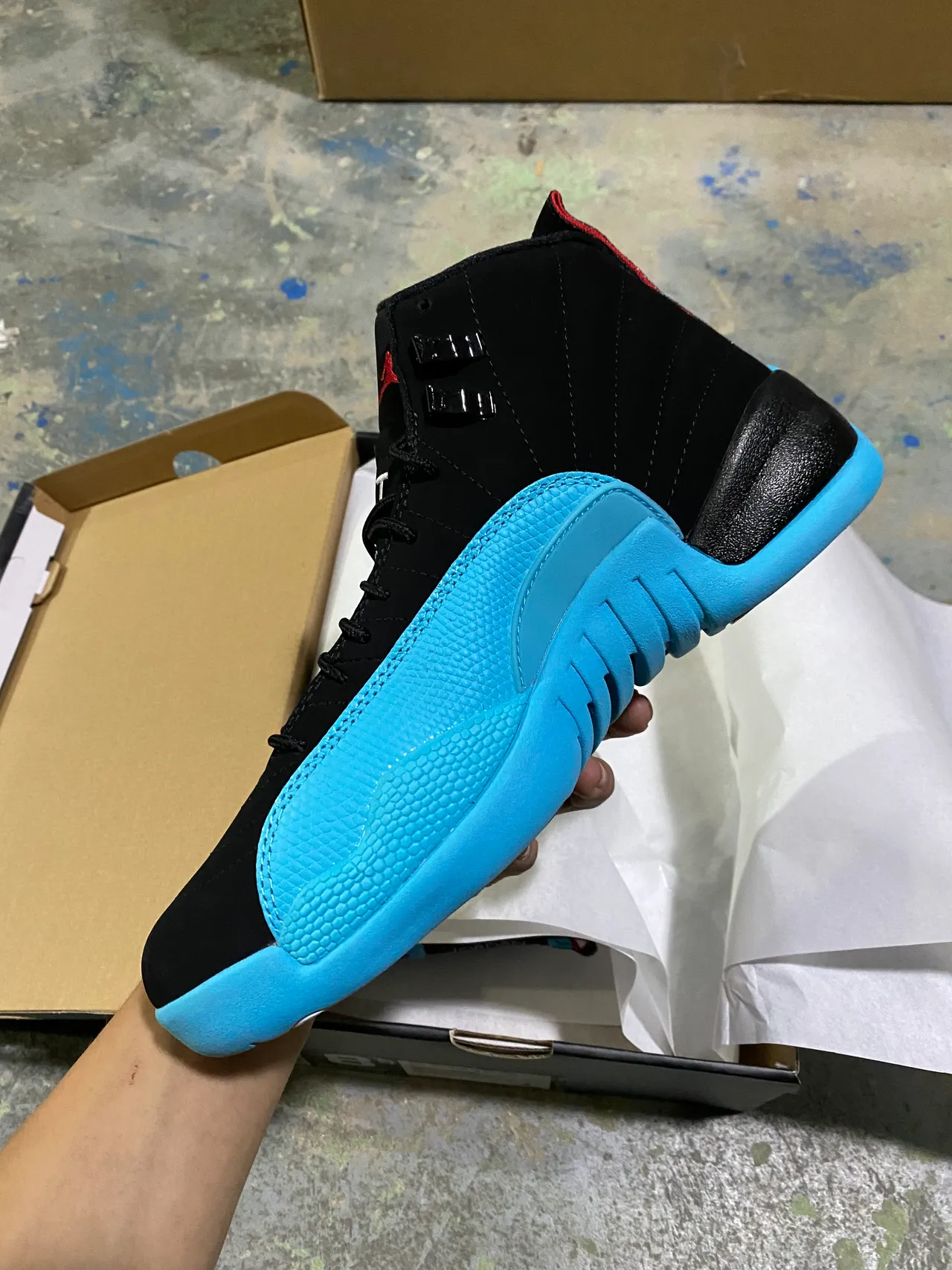 Air Jordan 12 Black Cyan Basketball Shoes 4