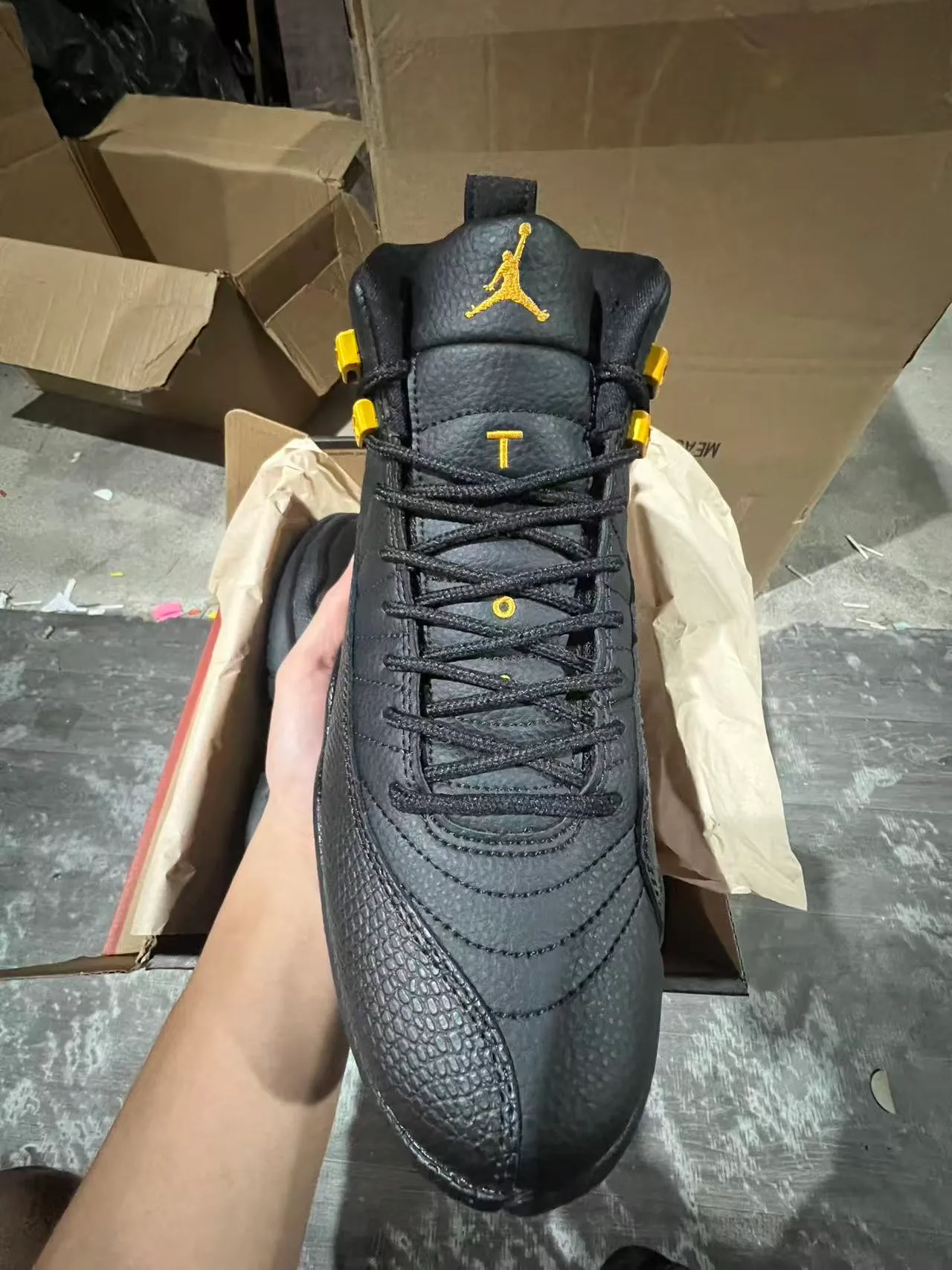 Air Jordan 12 Black Yellow Jumpman Basketball Shoes 3