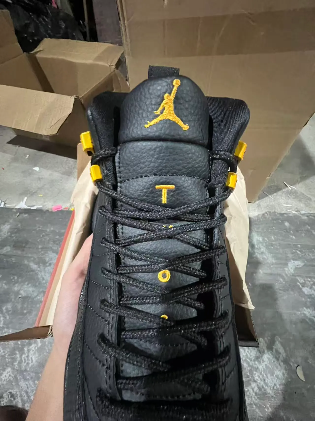 Air Jordan 12 Black Yellow Jumpman Basketball Shoes 4
