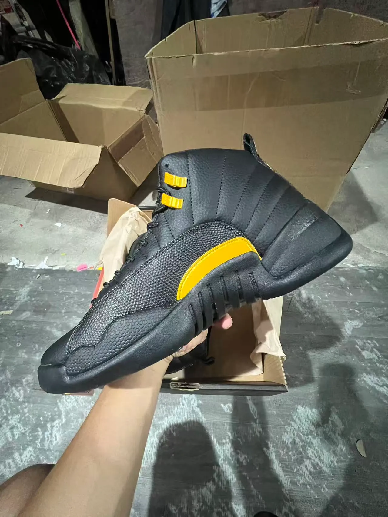 Air Jordan 12 Black Yellow Jumpman Basketball Shoes 5