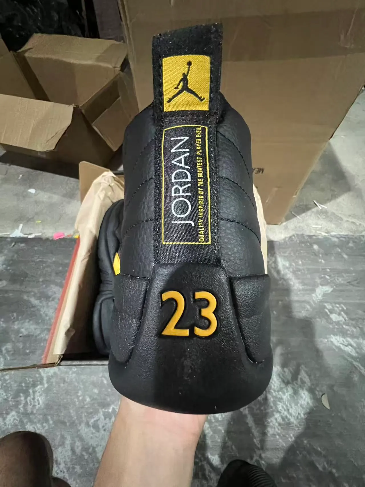 Air Jordan 12 Black Yellow Jumpman Basketball Shoes 8