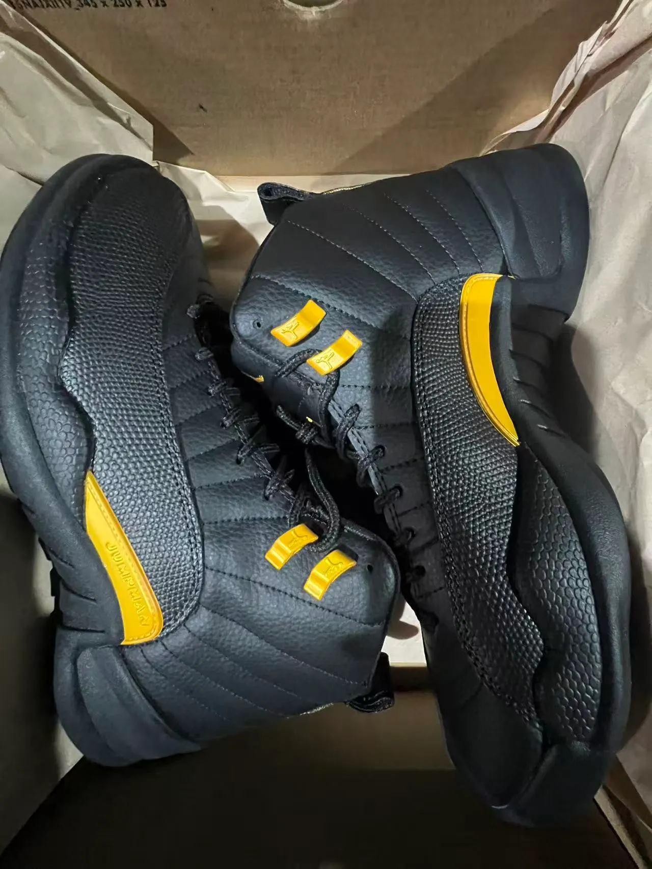 Air Jordan 12 Black Yellow Jumpman Basketball Shoes 9