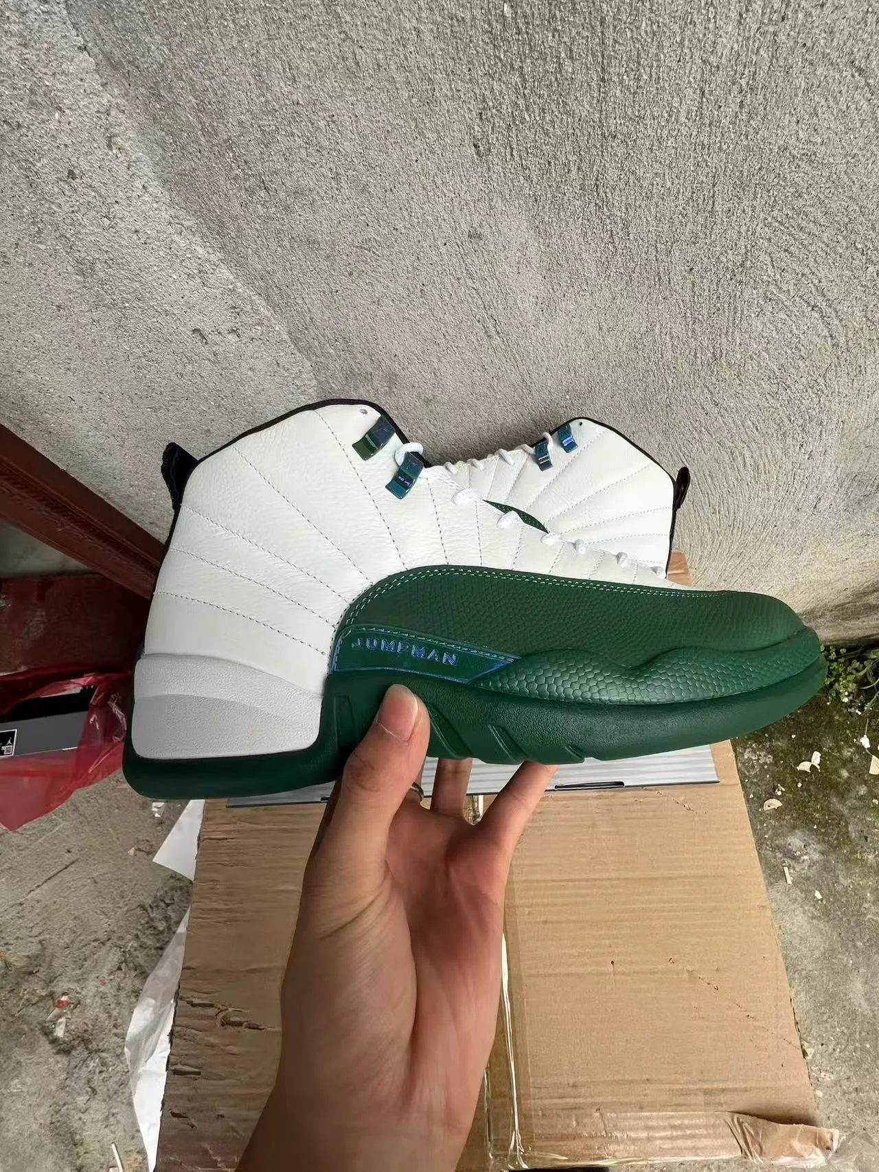 Air Jordan 12 White and Green Basketball Shoes 7