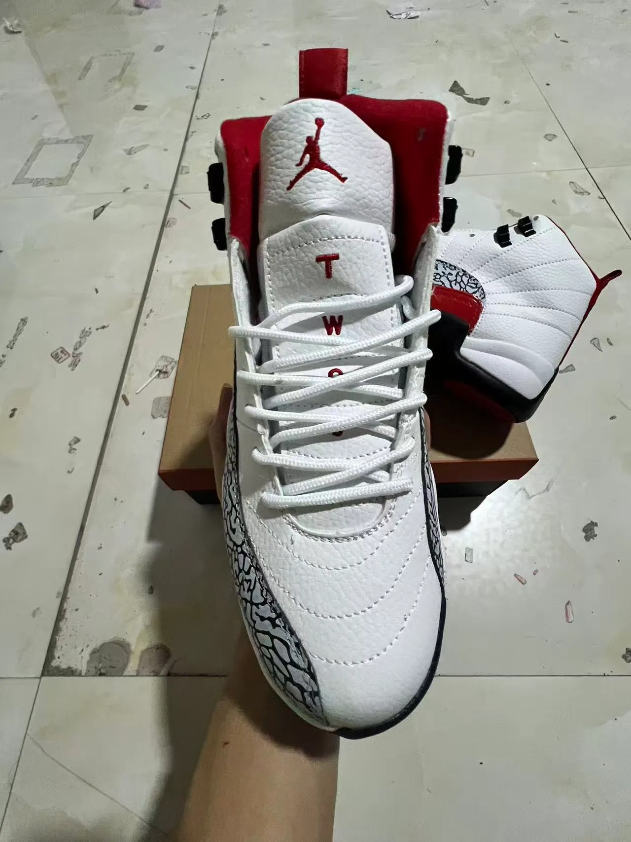 Air Jordan 12 White Red Elephant Print Basketball Shoes 3
