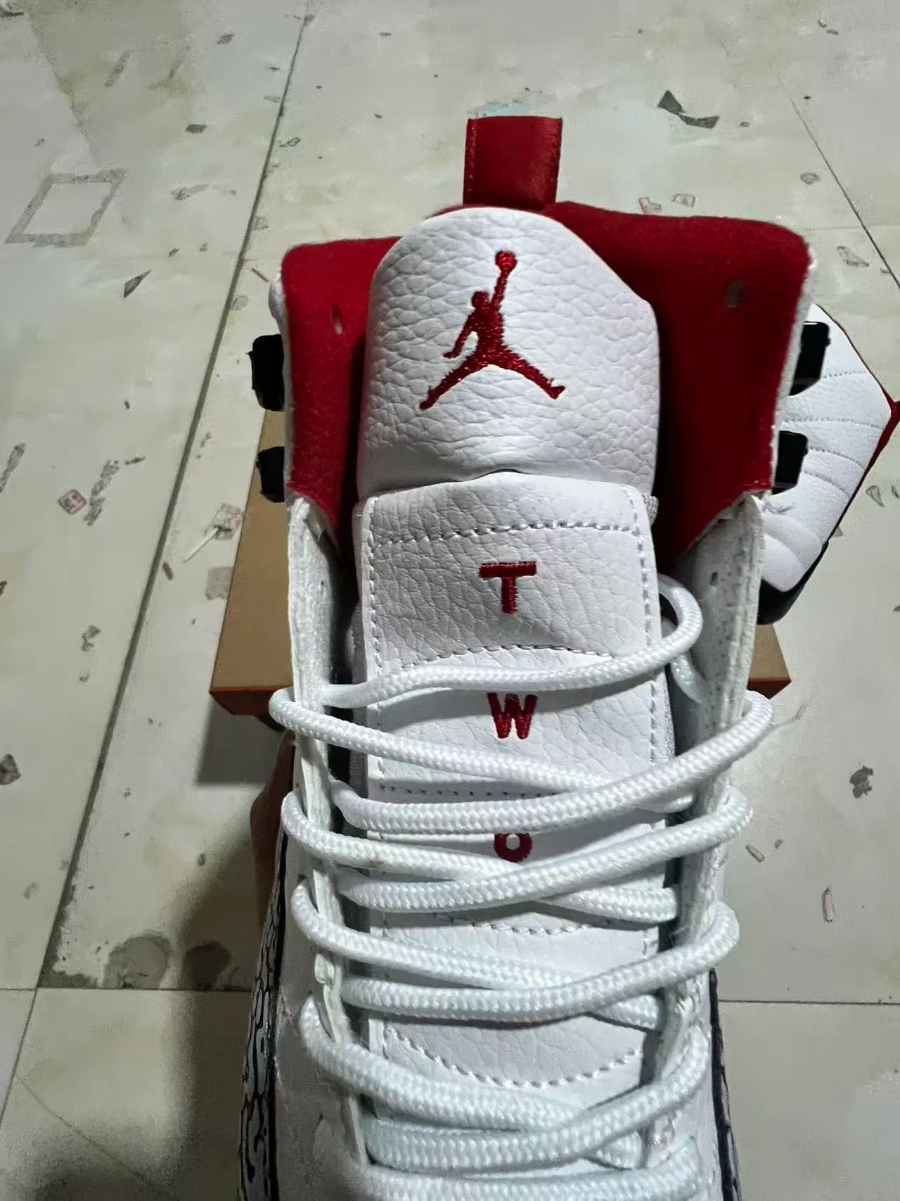Air Jordan 12 White Red Elephant Print Basketball Shoes 4