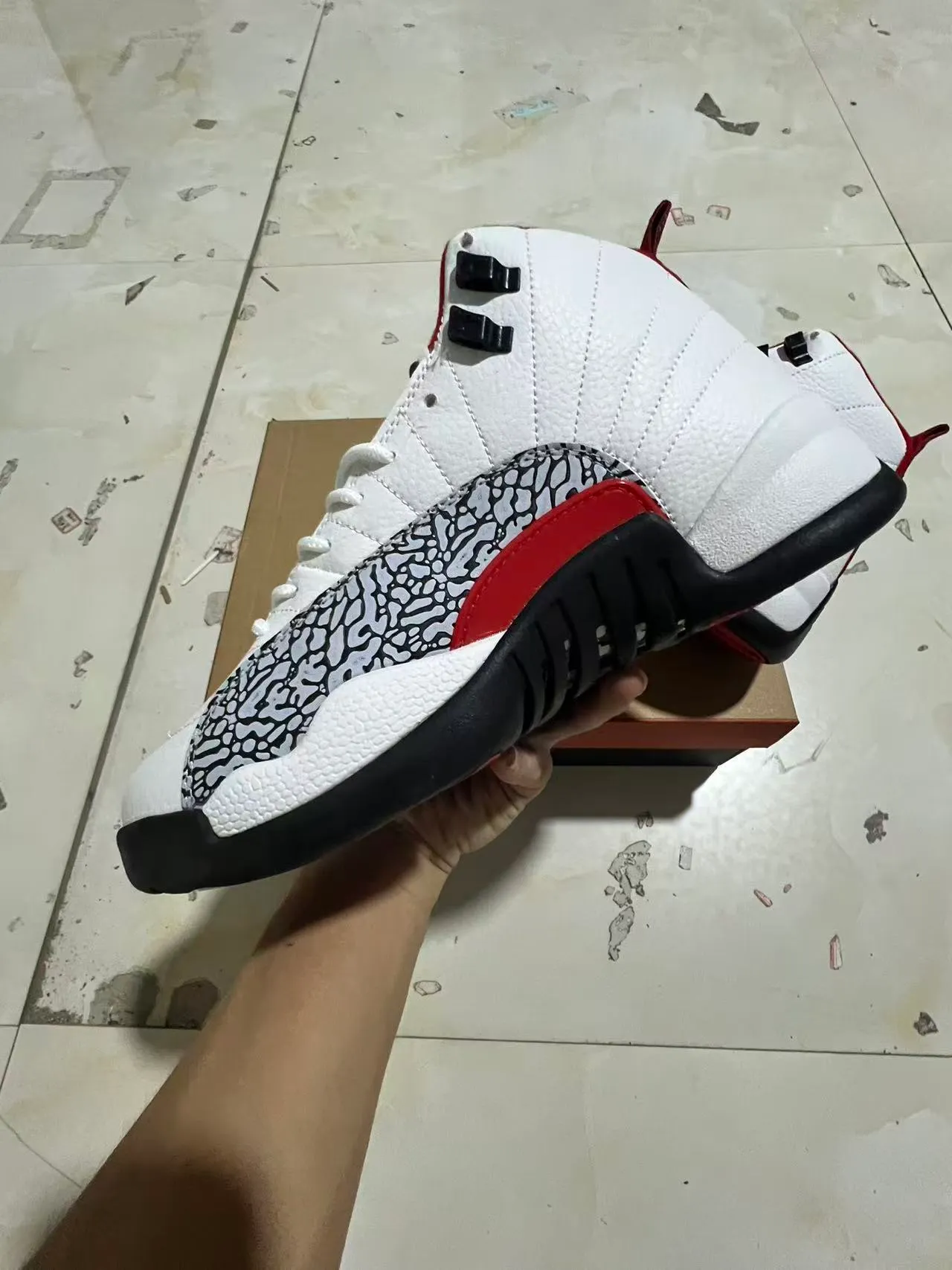 Air Jordan 12 White Red Elephant Print Basketball Shoes 5