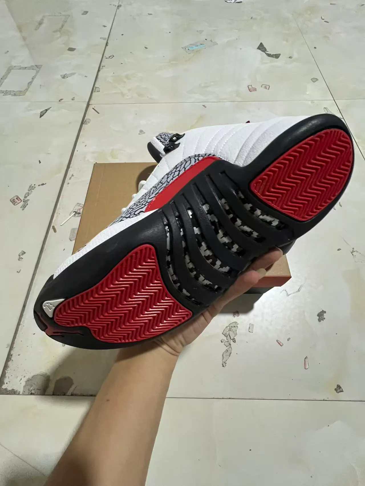 Air Jordan 12 White Red Elephant Print Basketball Shoes 6