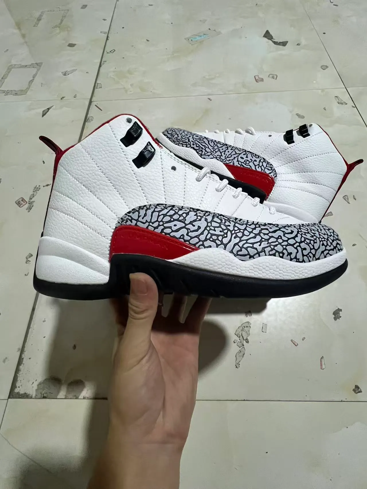 Air Jordan 12 White Red Elephant Print Basketball Shoes 7