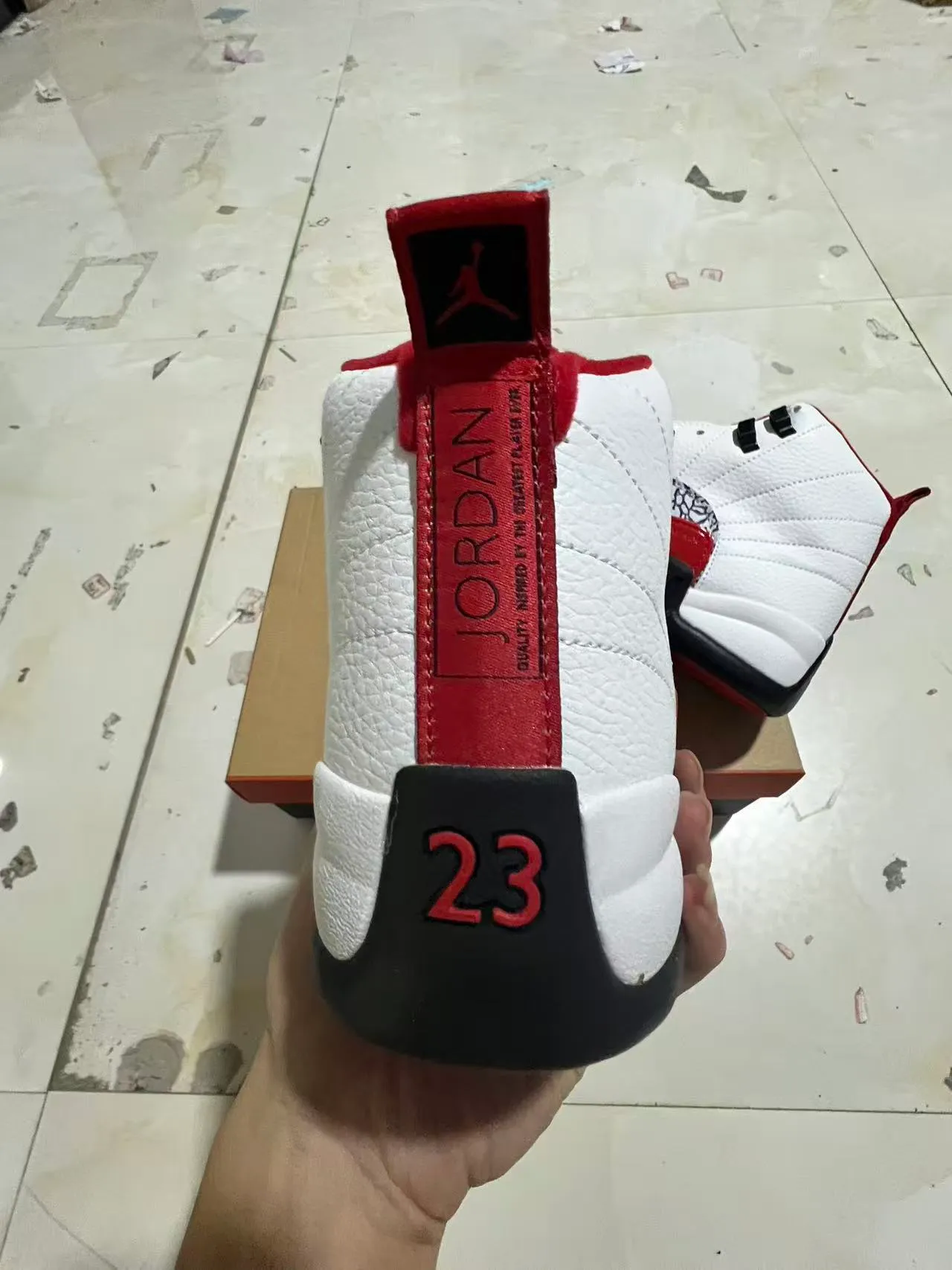 Air Jordan 12 White Red Elephant Print Basketball Shoes 8