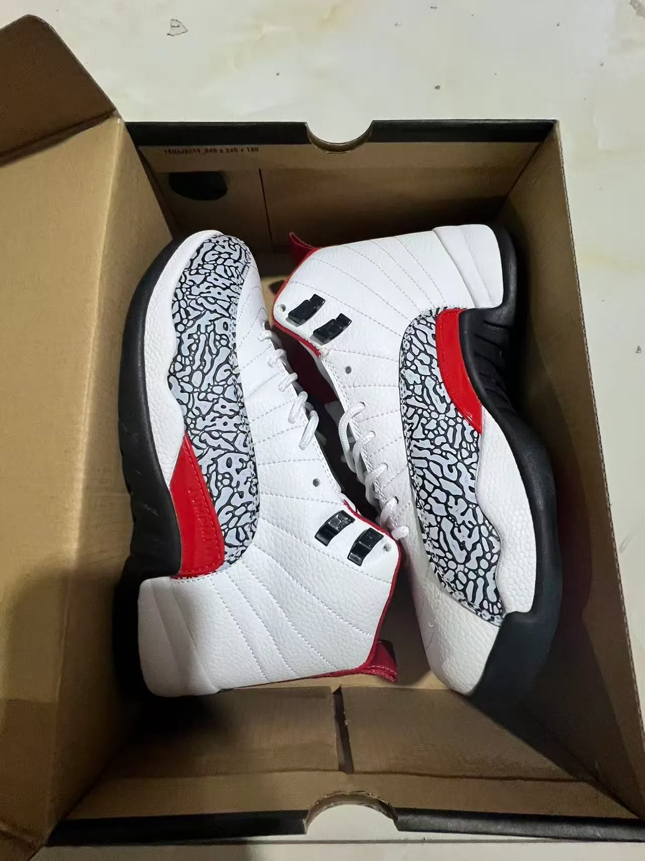 Air Jordan 12 White Red Elephant Print Basketball Shoes 9