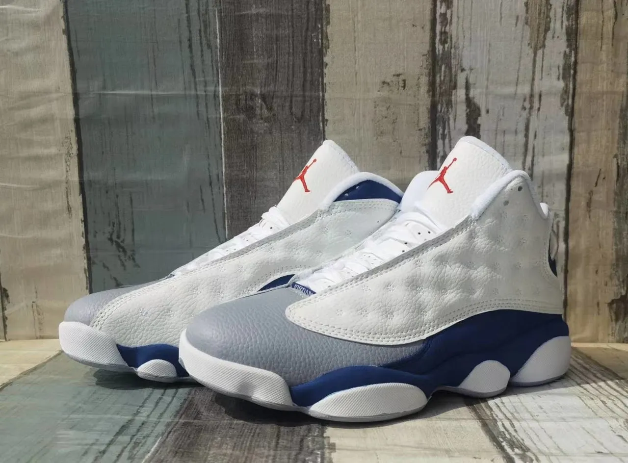 Air Jordan 13 White Royal Blue Gray Basketball Shoes 4