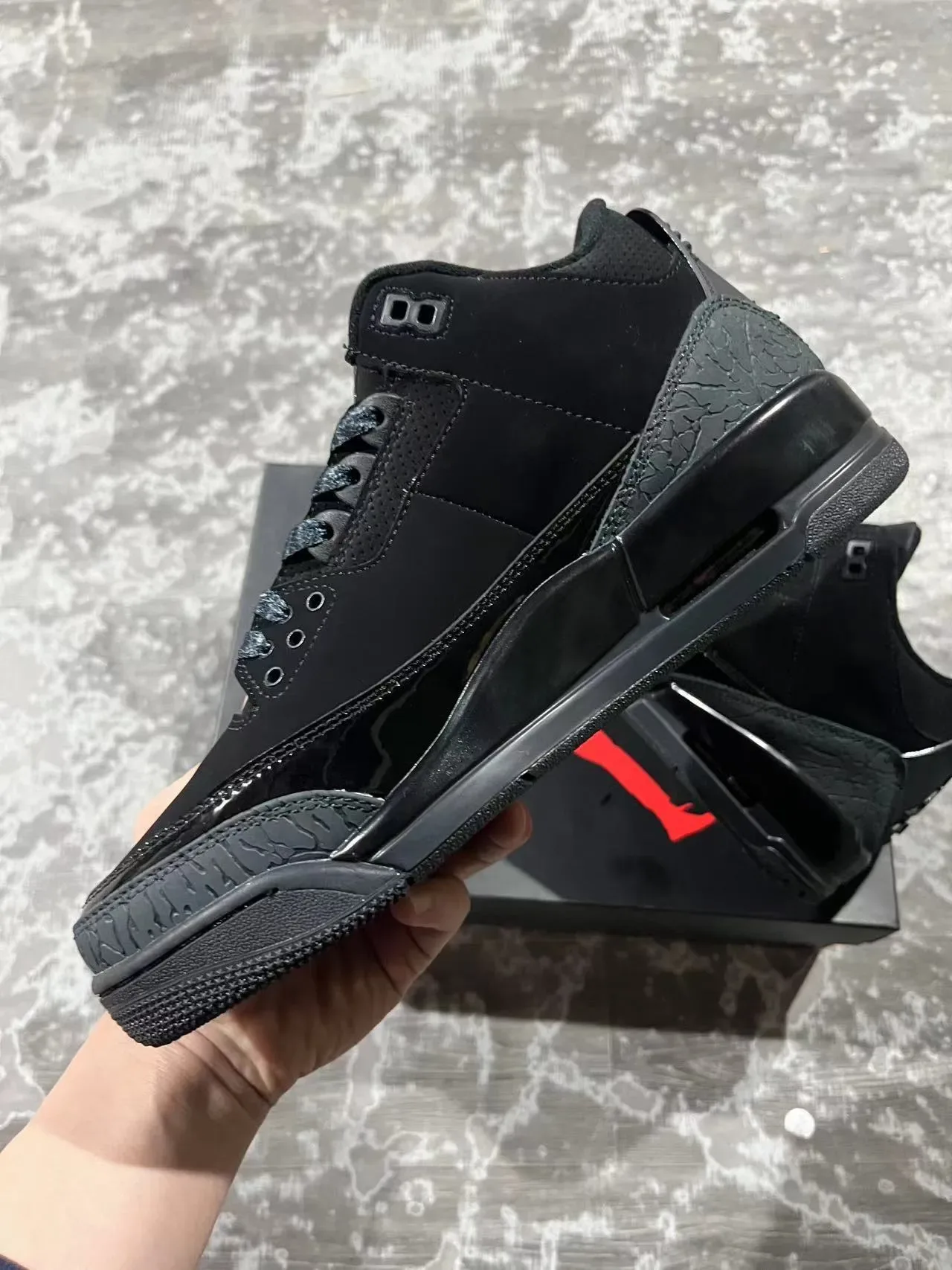 Air Jordan 3 Chaussures de Basketball Tout Noir avec Impression Éléphant 5