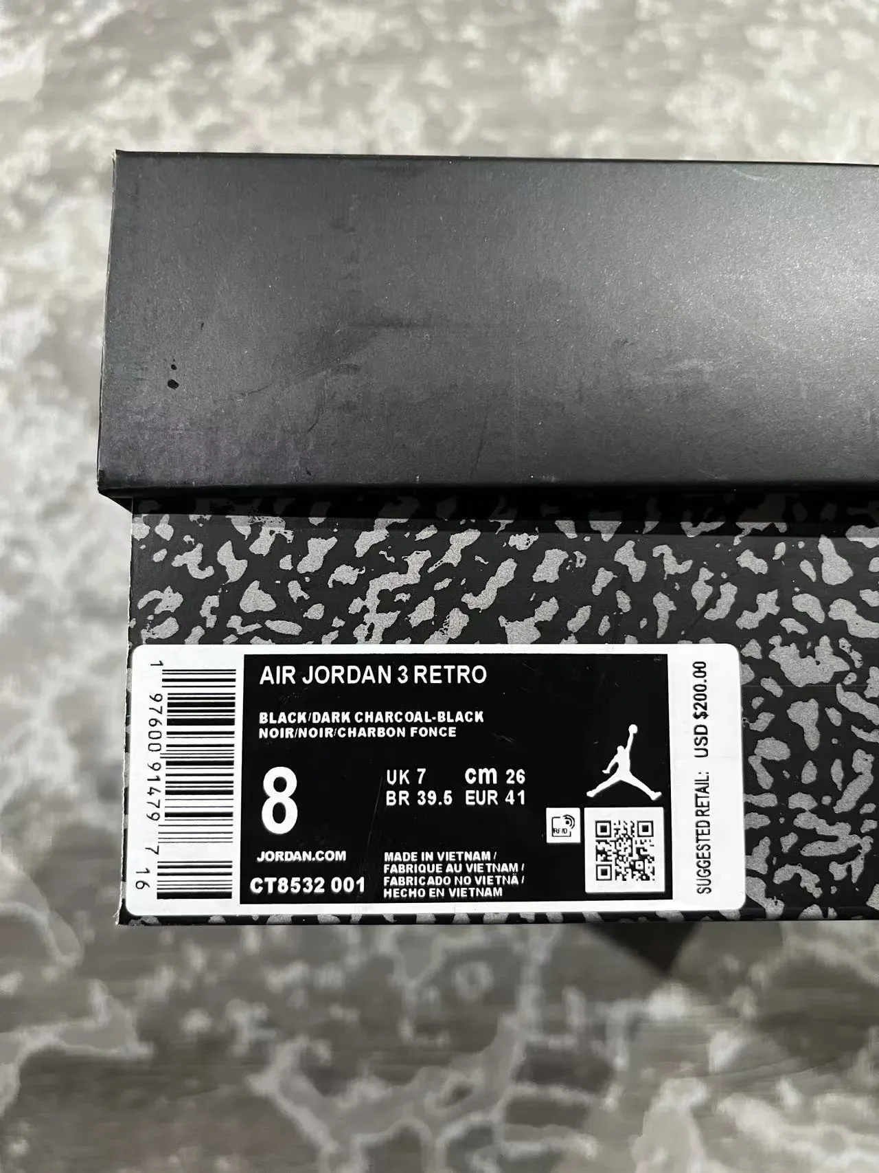 Air Jordan 3 Chaussures de Basketball Tout Noir avec Impression Éléphant 10