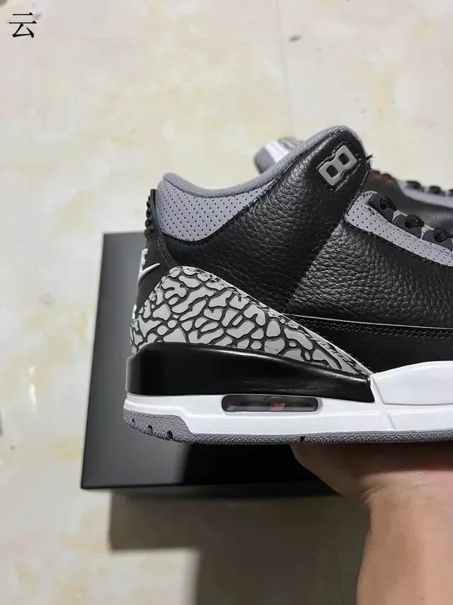 Air Jordan 3 Black Cement Chaussures de basket avec imprimé éléphant 4
