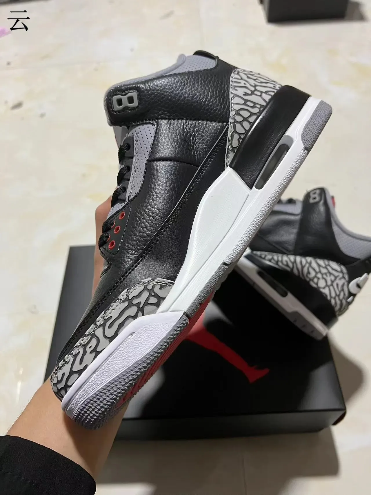 Air Jordan 3 Black Cement Chaussures de basket avec imprimé éléphant 6
