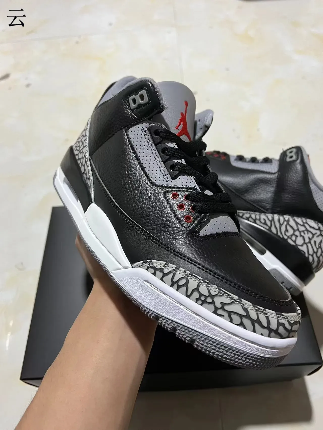 Air Jordan 3 Black Cement Chaussures de basket avec imprimé éléphant 9
