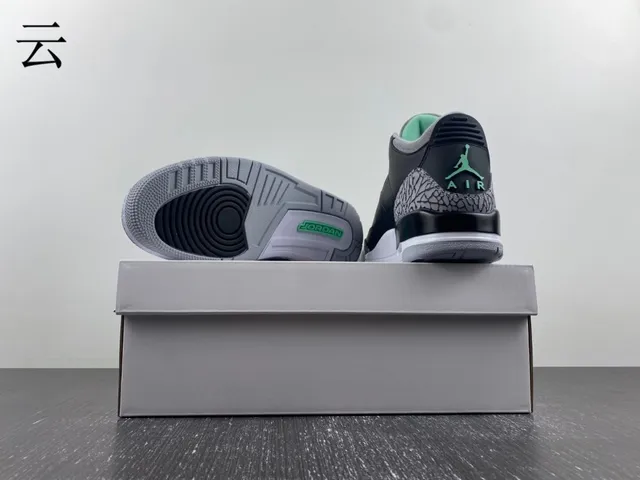 Air Jordan 3 Black Cement Green Basketball Shoes 2